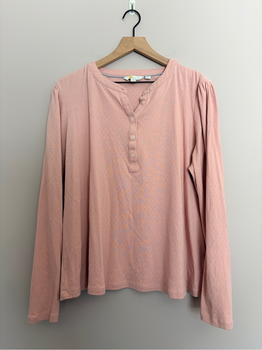 Boden Light Pink Pointelle Long Sleeve Henley Top